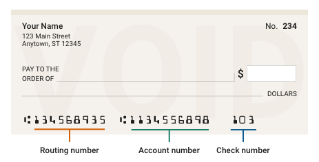 Image of a check showing routing and account numbers
